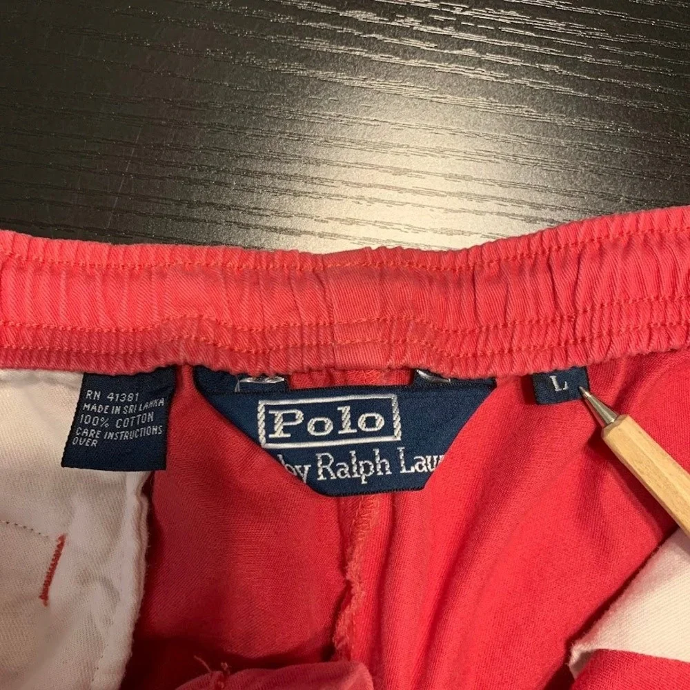 Vintage 90s Polo Ralph Lauren Red Elastic Waist Drawstring Shorts Mens Large